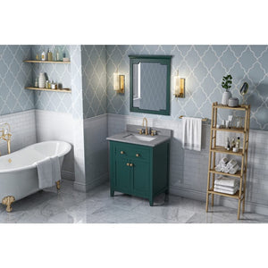 Jeffrey Alexander VKITCHA30GNSGR 30" Forest Green Chatham Vanity, Steel Grey Cultured Marble Vanity Top, undermount rectangle bowl