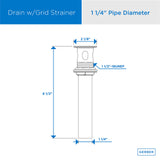 Gerber DA505084BN Brushed Nickel 1 1/4" Metal Grid Strainer Assembly With Overflow