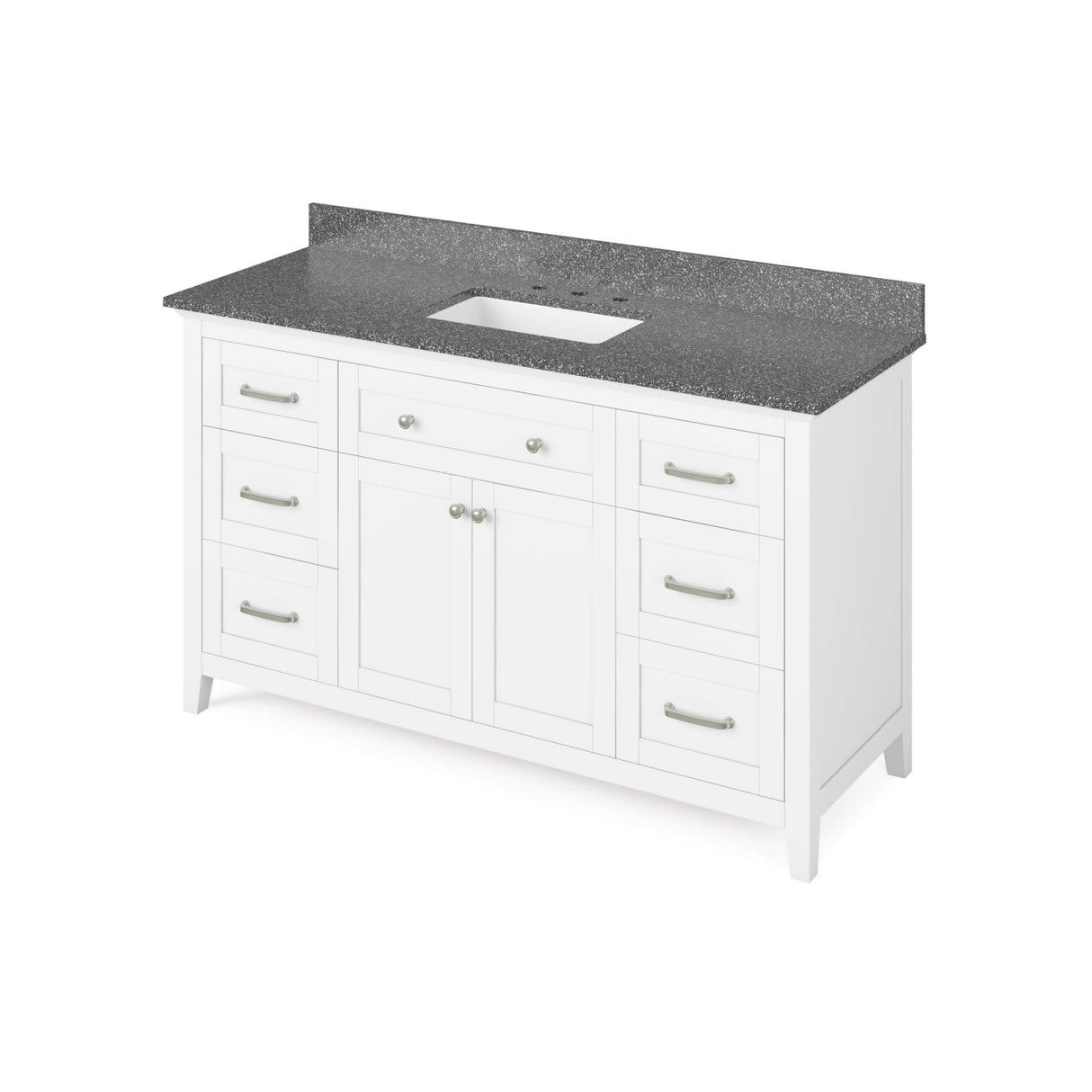 Jeffrey Alexander VKITCHA60SWHBOR 60" White Chatham Vanity, Boulder Cultured Marble Vanity Top, undermount rectangle bowl