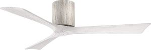 Matthews Fan IR3H-BW-MWH-52 Irene-3H three-blade flush mount paddle fan in Barn Wood finish with 52” solid matte white wood blades. 