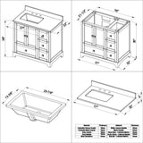 Jeffrey Alexander VKITADD36WHBOR 36" White Addington Vanity, left offset, Boulder Vanity Cultured Marble Vanity Top, undermount rectangle bowl