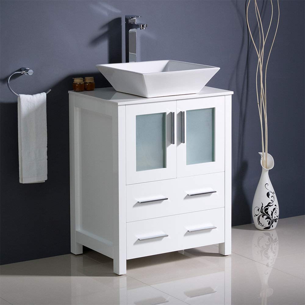 Fresca FCB6224GR-CWH-V Fresca Torino 24" Gray Modern Bathroom Cabinet w/ Top & Vessel Sink