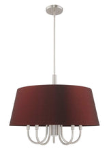 Livex Lighting 52905-91 Belclaire - Six Light Chandelier, Brushed Nickel Finish with Red Wine Fabric Shade