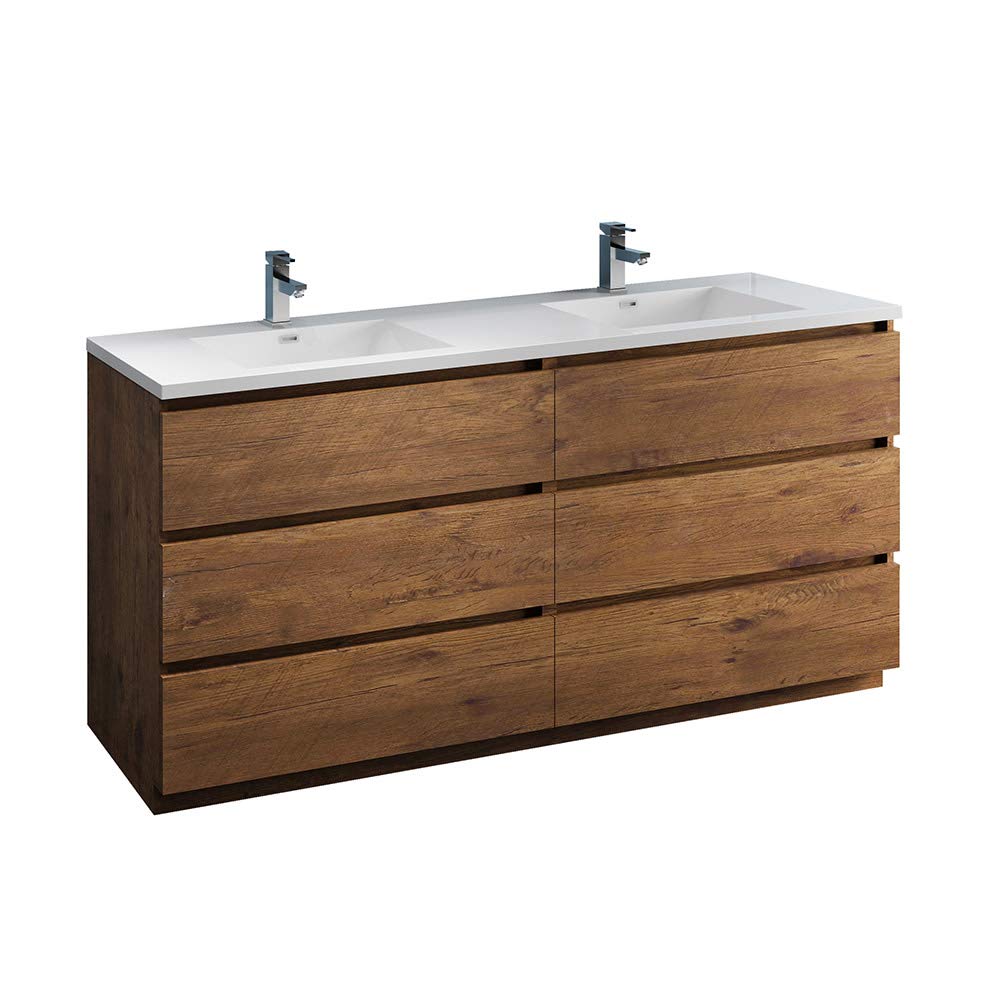 Fresca FCB93-3636RW-D-I Fresca Lazzaro 72" Rosewood Free Standing Modern Bathroom Cabinet w/ Integrated Double Sink