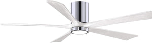 Matthews Fan IR5HLK-CR-MWH-60 IR5HLK five-blade flush mount paddle fan in Polished Chrome finish with 60” solid matte white wood blades and integrated LED light kit.