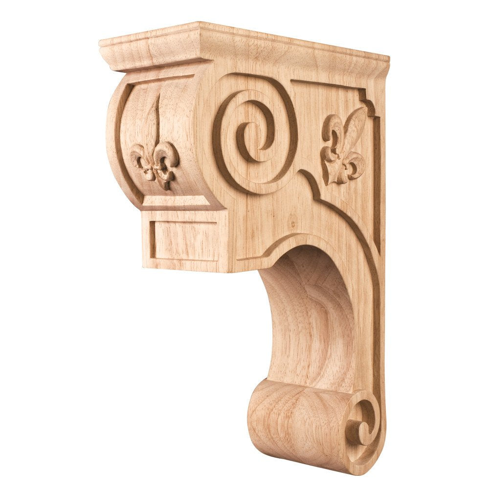 Hardware Resources CORT-FALD 3-3/8" W x 8" D x 11-3/4" H Alder Scrolled Fleur-de-lis Corbel