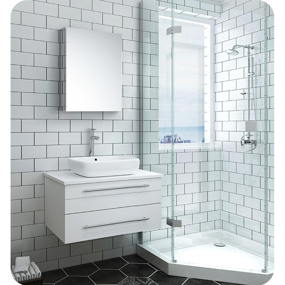 Fresca FVN6130WH-VSL Fresca Lucera 30" White Wall Hung Vessel Sink Modern Bathroom Vanity w/ Medicine Cabinet