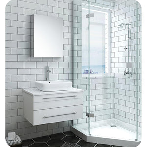 Fresca FVN6130WH-VSL Fresca Lucera 30" White Wall Hung Vessel Sink Modern Bathroom Vanity w/ Medicine Cabinet