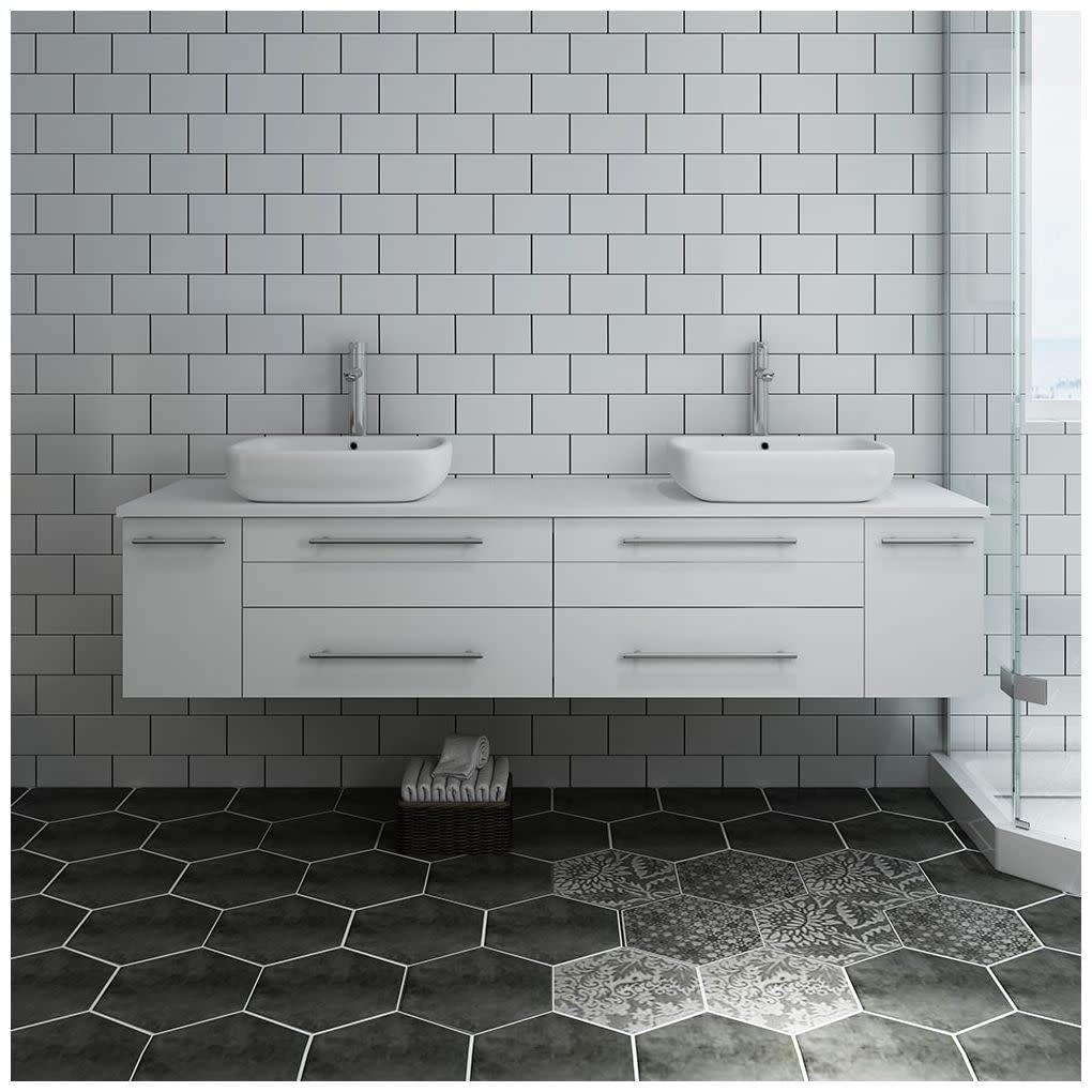 Fresca FCB6172ES-VSL-D-CWH-V Fresca Lucera 72" Espresso Wall Hung Modern Bathroom Cabinet w/ Top & Double Vessel Sinks