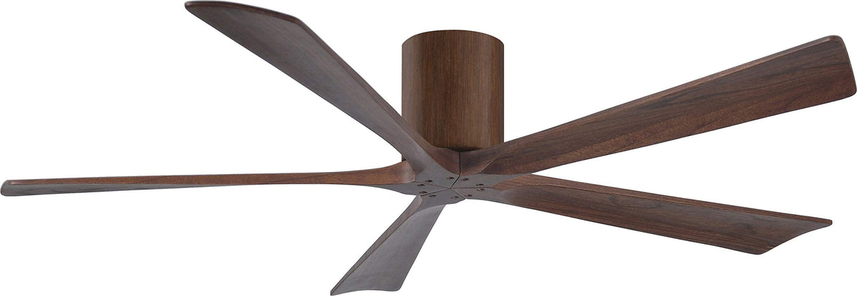 Matthews Fan IR5H-WN-WA-60 Irene-5H five-blade flush mount paddle fan in Walnut finish with 60” solid walnut tone blades. 