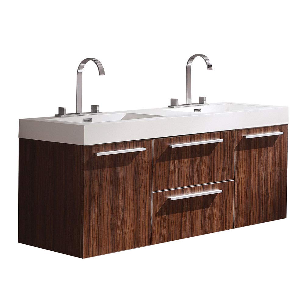 Fresca FCB8013GW-I Fresca Opulento 54" Walnut Modern Double Sink Cabinet w/ Integrated Sinks