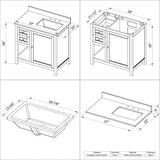 Jeffrey Alexander VKITAST36GRCQR 36" Grey Astoria Vanity, right offset, Calacatta Vienna Quartz Vanity Top, undermount rectangle bowl