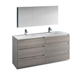 Fresca FVN93-3636HA-D Fresca Lazzaro 72" Glossy Ash Gray Free Standing Double Sink Modern Bathroom Vanity w/ Medicine Cabinet