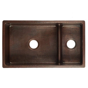 Premier Copper Products K70DB33199-SD5 33-Inch Hammered Copper Kitchen 70/30 Double Basin Sink with Short 5-Inch Divider