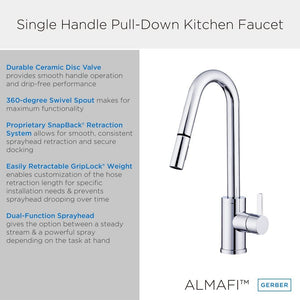 Gerber D457230BS Satin Black Amalfi Single Handle Pull-down Kitchen Faucet