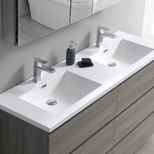Fresca FCB93-3636HA-D-I Fresca Lazzaro 72" Glossy Ash Gray Free Standing Modern Bathroom Cabinet w/ Integrated Double Sink