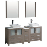 Fresca FVN62-301230GO-VSL Fresca Torino 72" Gray Oak Modern Double Sink Bathroom Vanity w/ Side Cabinet & Vessel Sinks