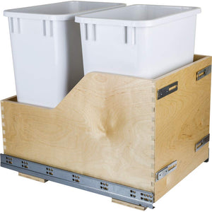Hardware Resources CDM-WBMD35WH Double 35 Quart Wood Bottom-Mount Soft-close Trashcan Pullout for Door Mounting, Includes Two White Cans
