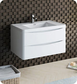 Fresca FCB9036WH-I Fresca Tuscany 36" Glossy White Wall Hung Modern Bathroom Cabinet w/ Integrated Sink