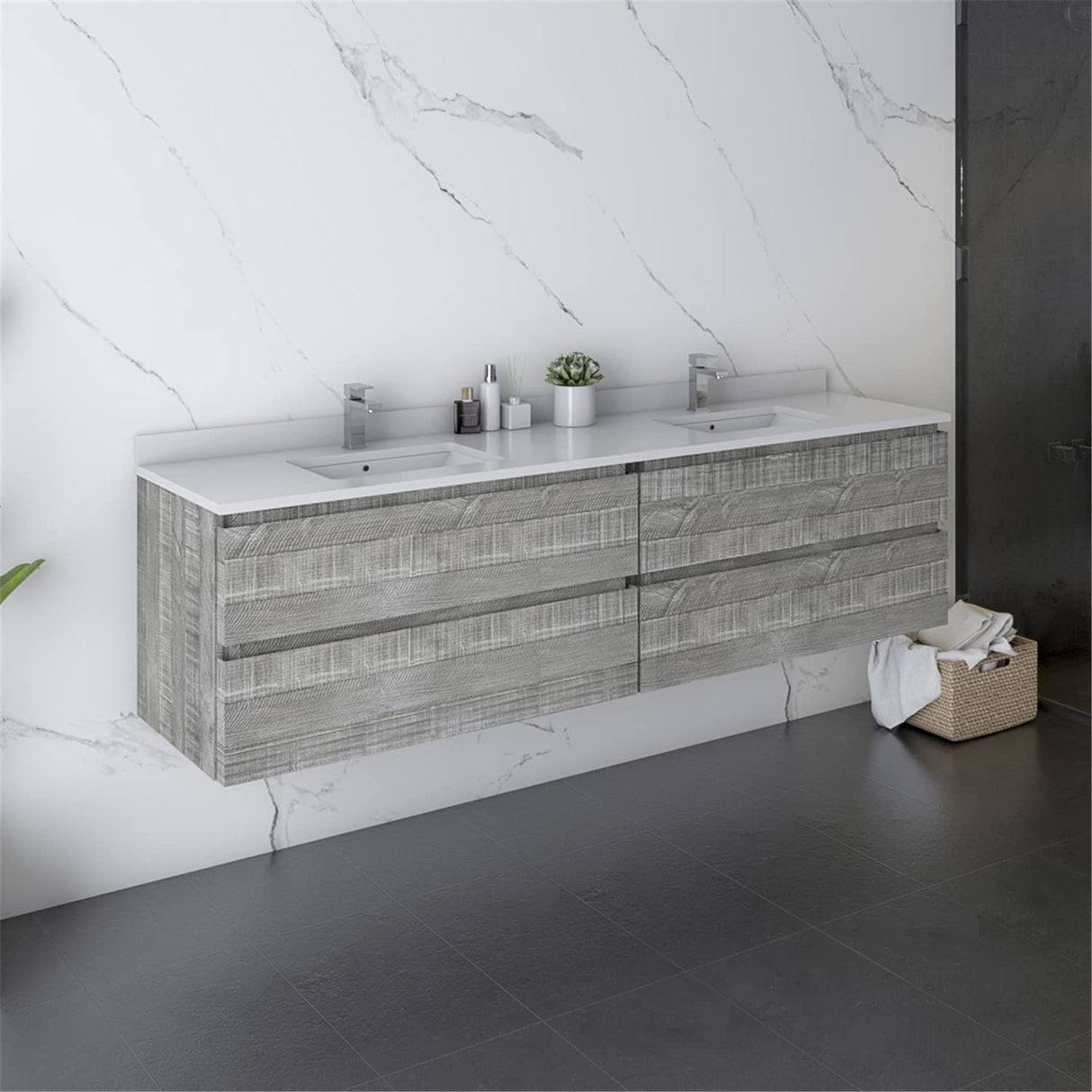 Fresca FCB31-3636ASH-CWH-U Double Sink Cabinet with Sinks