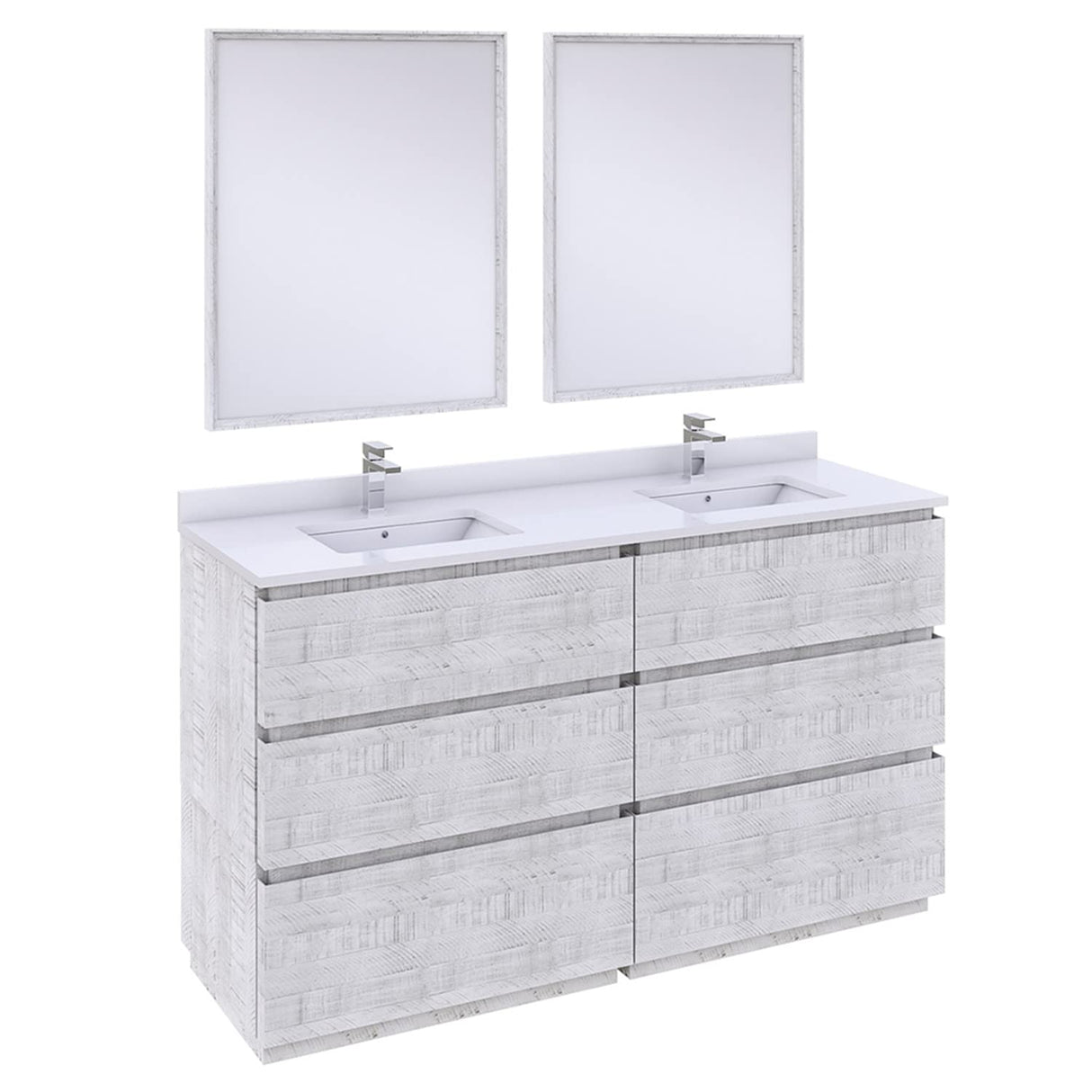 Fresca FVN31-3030RWH-FC Fresca Formosa 60" Floor Standing Double Sink Modern Bathroom Vanity w/ Mirrors in Rustic White