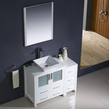 Fresca FVN62-3012WH-VSL Fresca Torino 42" White Modern Bathroom Vanity w/ Side Cabinet & Vessel Sink