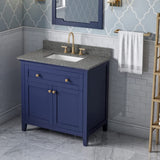 Jeffrey Alexander VKITCHA36BLBOR 36" Hale Blue Chatham Vanity, Boulder Cultured Marble Vanity Top, undermount rectangle bowl