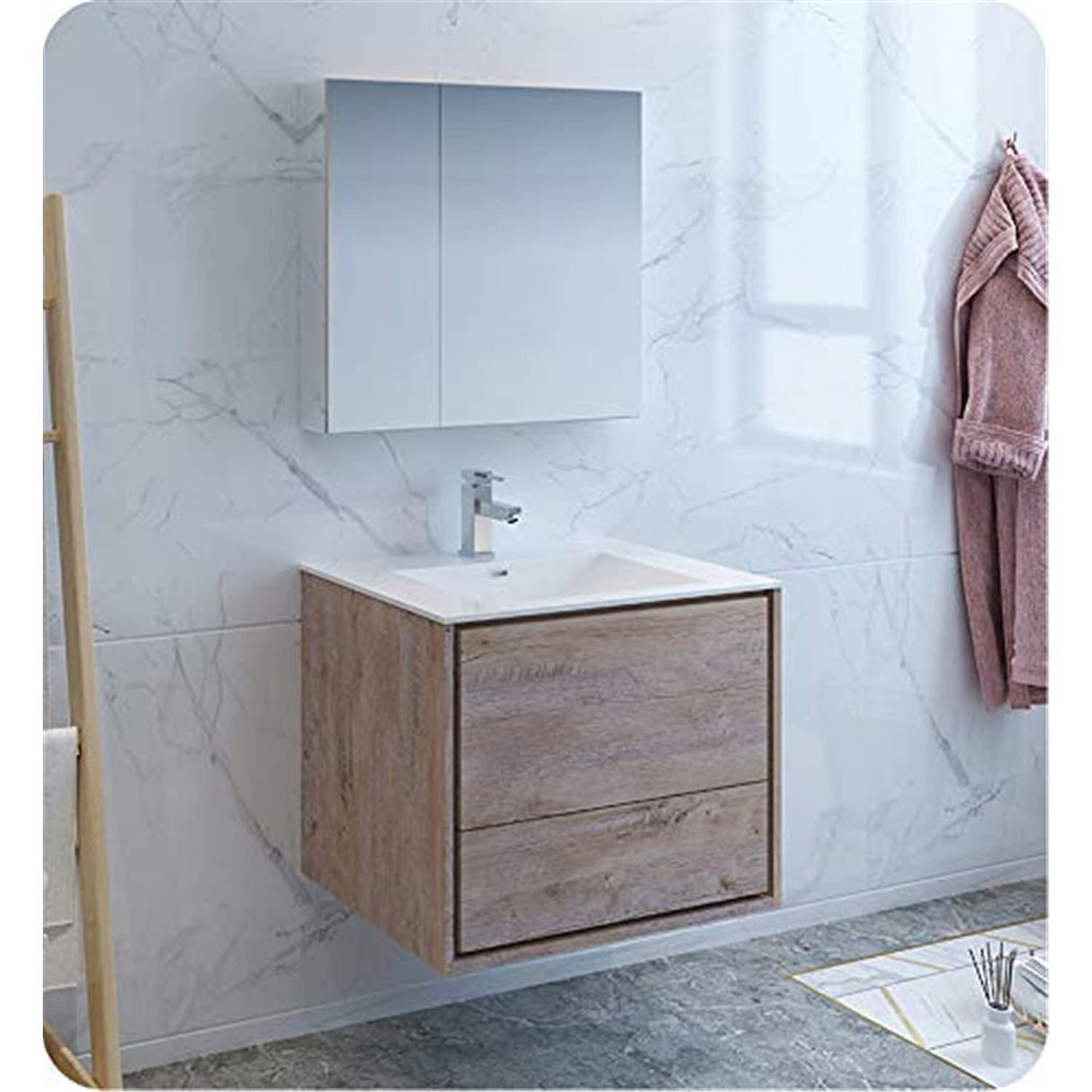 Fresca FVN9230RNW Fresca Catania 30" Rustic Natural Wood Wall Hung Modern Bathroom Vanity w/ Medicine Cabinet