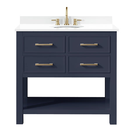 Avanity Brooks 37 in. Vanity in Navy Blue finish with Engineered White Stone Top