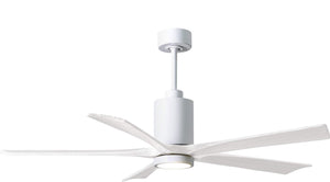 Matthews Fan PA5-WH-MWH-60 Patricia-5 five-blade ceiling fan in Gloss White finish with 60” solid matte white wood blades and dimmable LED light kit 