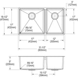 Elkay Crosstown ECTRU32179RDBG 60/40 Double Bowl Undermount Stainless Steel Sink Kit