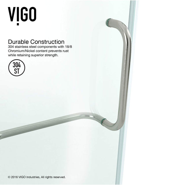 VIGO VG6012BNCL36WL 48.13" -36.13" W -78.75" H Frameless Hinged Rectangle Shower Enclosure with Clear 0.38" Tempered Glass and Stainless Steel Hardware in Brushed Nickel Finish and Base