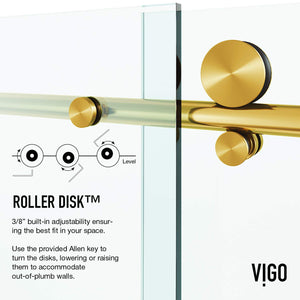 VIGO 48"W x 82"H Elan E-Class Frameless Sliding Rectangle Shower Enclosure with Clear Tempered Glass, Left Door Handle and Stainless Steel Hardware in Matte Brushed Gold and Right Base -VG6053MGCL48WR