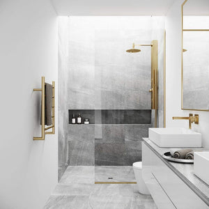 VIGO 34" W x 74" H Zenith Frameless Fixed Rectangle Shower Screen with Clear Tempered Glass, Door Handle and Stainless Steel Hardware in Matte Brushed Gold-VG6075MGCL3474