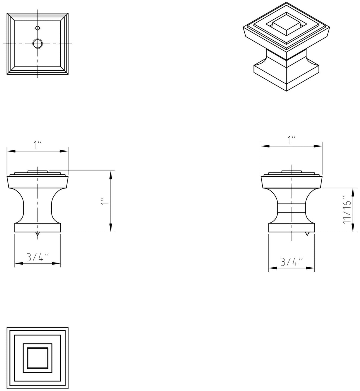 Jeffrey Alexander 585DBAC 1" Overall Length Brushed Oil Rubbed Bronze Square Delmar Cabinet Knob