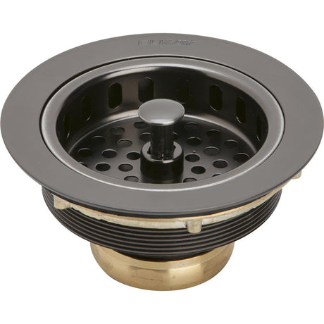 Elkay LKS35AS Drain Fitting with Antique Steel Finish Body and Basket with Rubber Stopper