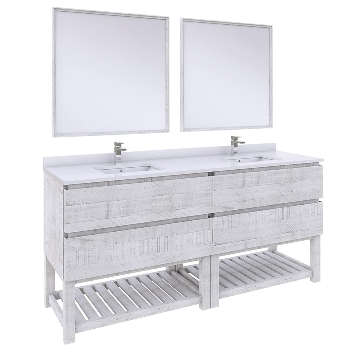 Fresca FVN31-3636RWH-FS Fresca Formosa 72" Floor Standing Double Sink Modern Bathroom Vanity w/ Open Bottom & Mirrors in Rustic White