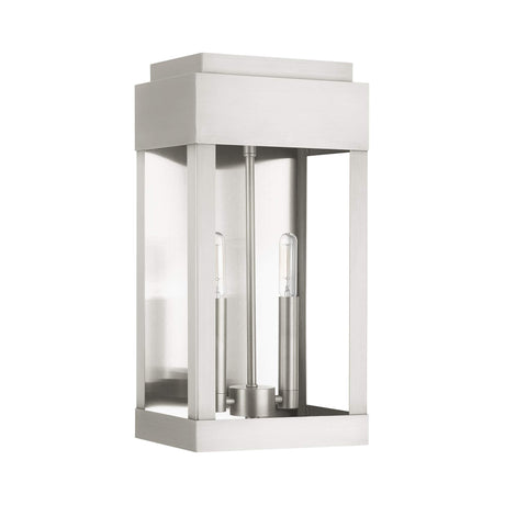 Livex Lighting 21235-91 York 2 Light Outdoor Wall Lantern, Brushed Nickel with Brushed Nickel Stainless Steel Reflector