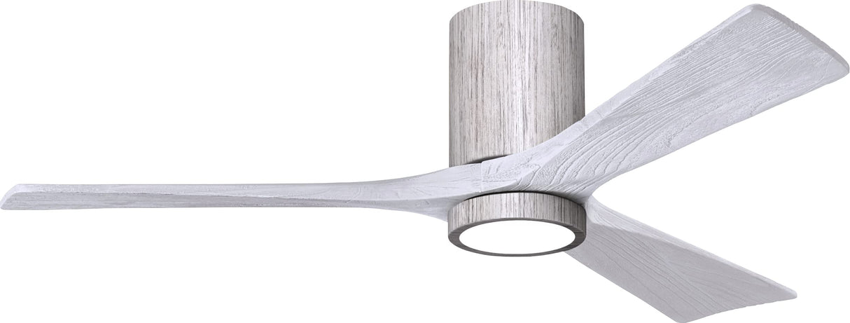 Matthews Fan IR3HLK-BW-MWH-52 Irene-3HLK three-blade flush mount paddle fan in Barn Wood finish with 52” solid matte white wood blades and integrated LED light kit.