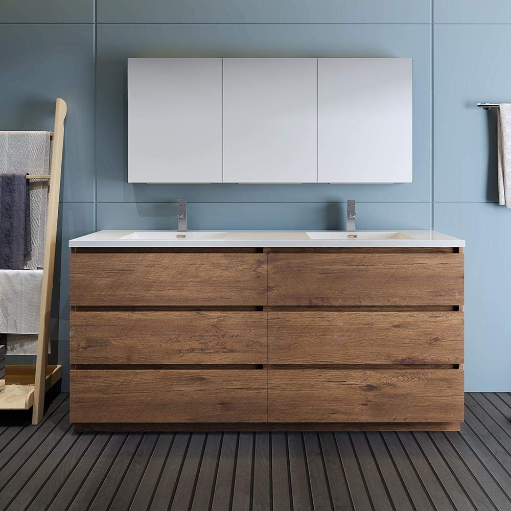 Fresca FVN93-3636RW-D Fresca Lazzaro 72" Rosewood Free Standing Double Sink Modern Bathroom Vanity w/ Medicine Cabinet