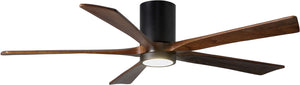 Matthews Fan IR5HLK-BK-WA-60 IR5HLK five-blade flush mount paddle fan in Matte Black finish with 60” solid walnut tone blades and integrated LED light kit.