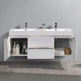 Fresca FCB8360WH-D-I Fresca Valencia 60" Glossy White Wall Hung Double Sink Modern Bathroom Vanity