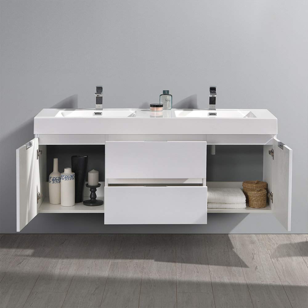 Fresca FCB8360GG-D-I Fresca Valencia 60" Dark Slate Gray Wall Hung Double Sink Modern Bathroom Vanity