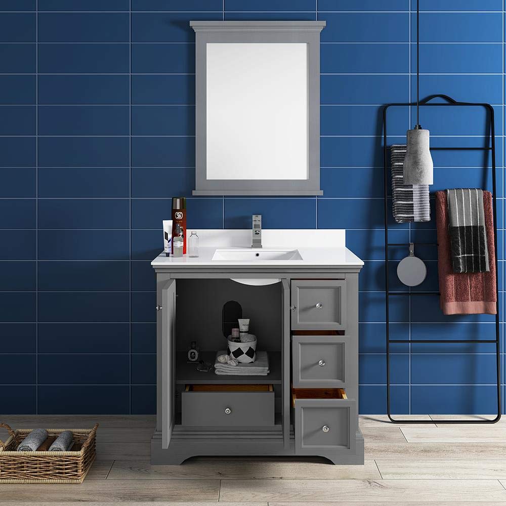 Fresca FVN2436GRV Fresca Windsor 36" Gray Textured Traditional Bathroom Vanity w/ Mirror