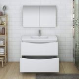 Fresca FVN9140WH Fresca Tuscany 40" Glossy White Free Standing Modern Bathroom Vanity w/ Medicine Cabinet