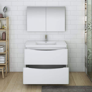 Fresca FVN9140WH Fresca Tuscany 40" Glossy White Free Standing Modern Bathroom Vanity w/ Medicine Cabinet