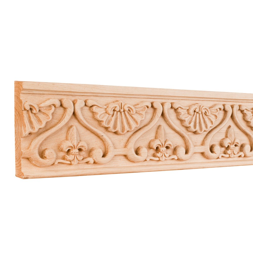 Hardware Resources HCM12MP 7/8" D x 4" H Hard Maple Fleur-de-lis Hand Carved Moulding