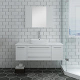 Fresca FVN6148WH-VSL Fresca Lucera 48" White Wall Hung Vessel Sink Modern Bathroom Vanity w/ Medicine Cabinet
