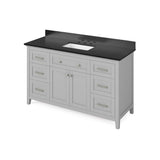 Jeffrey Alexander VKITCHA60SGRBGR 60" Grey Chatham Vanity, Black Granite Vanity Top, undermount rectangle bowl