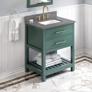 Jeffrey Alexander VKITWAV30GNBOR 30" Forest Green Wavecrest Vanity, Boulder Cultured Marble Vanity Top, undermount rectangle bowl